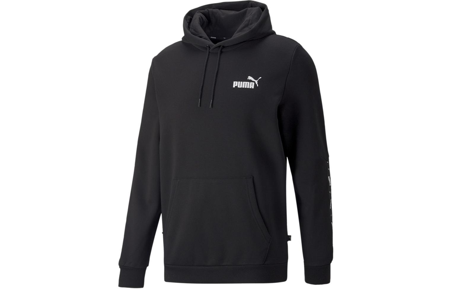 Puma Essentials+ Tape Graphic Hoodie Black Comfortable Casual Pullover 849040-01