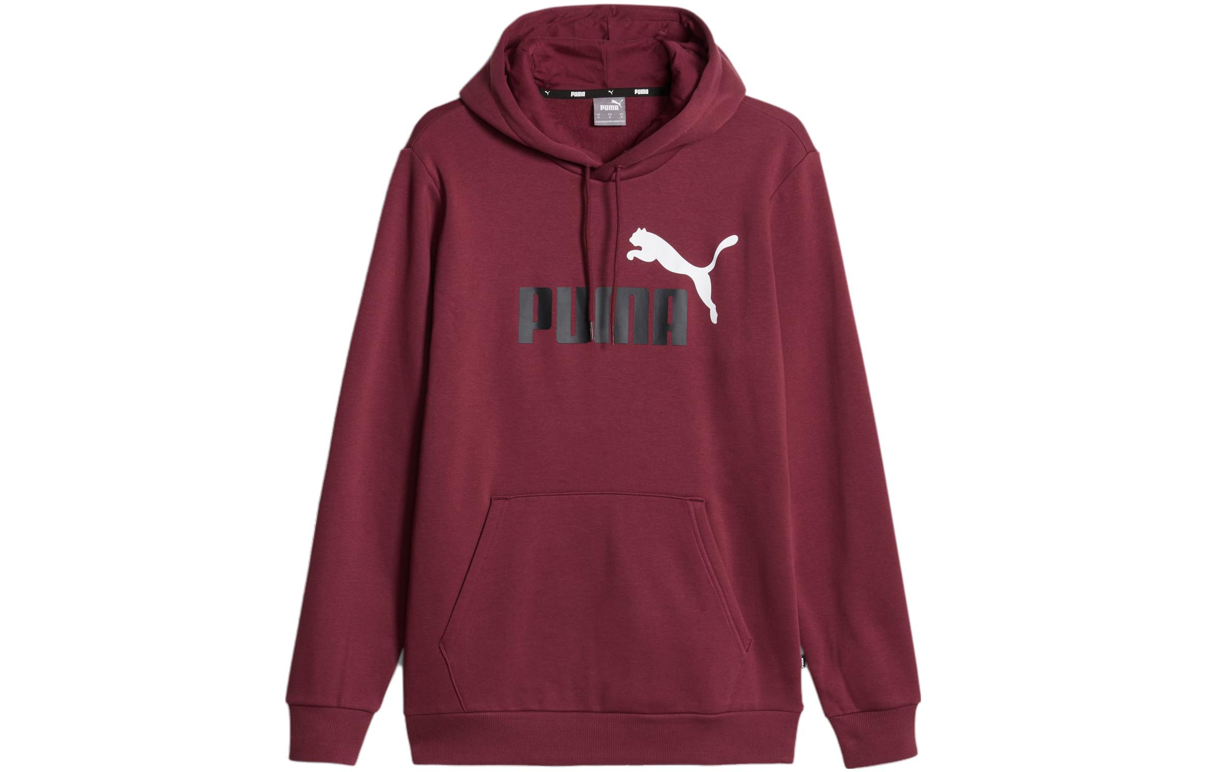 Puma Essentials+ Two-Tone Big Logo Hoodie Burgundy Casual Pullover 586764-22
