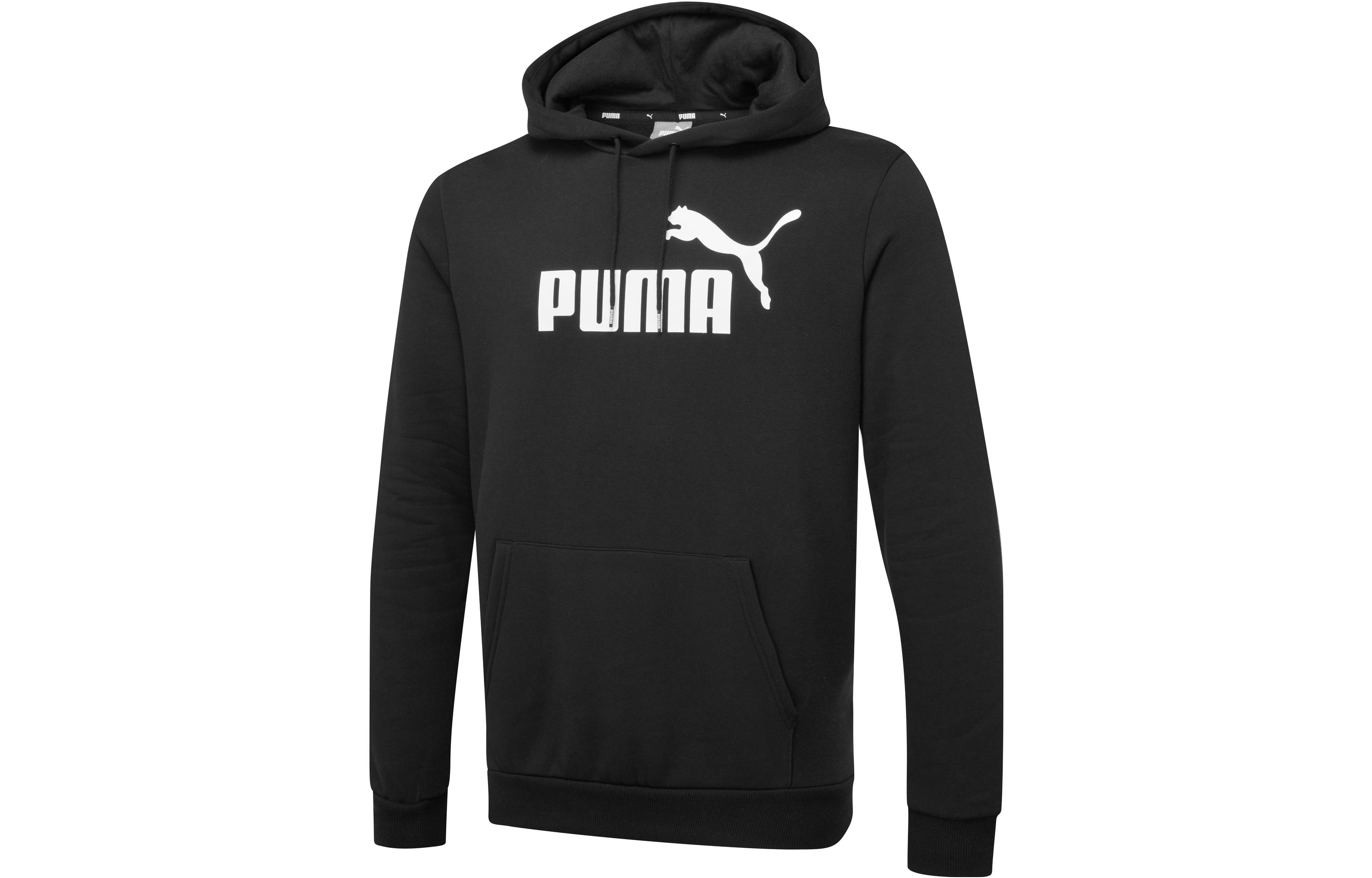Puma Essentials Big Logo Hoodie Men Black - Letter Print Pocket Pullover 586686-01