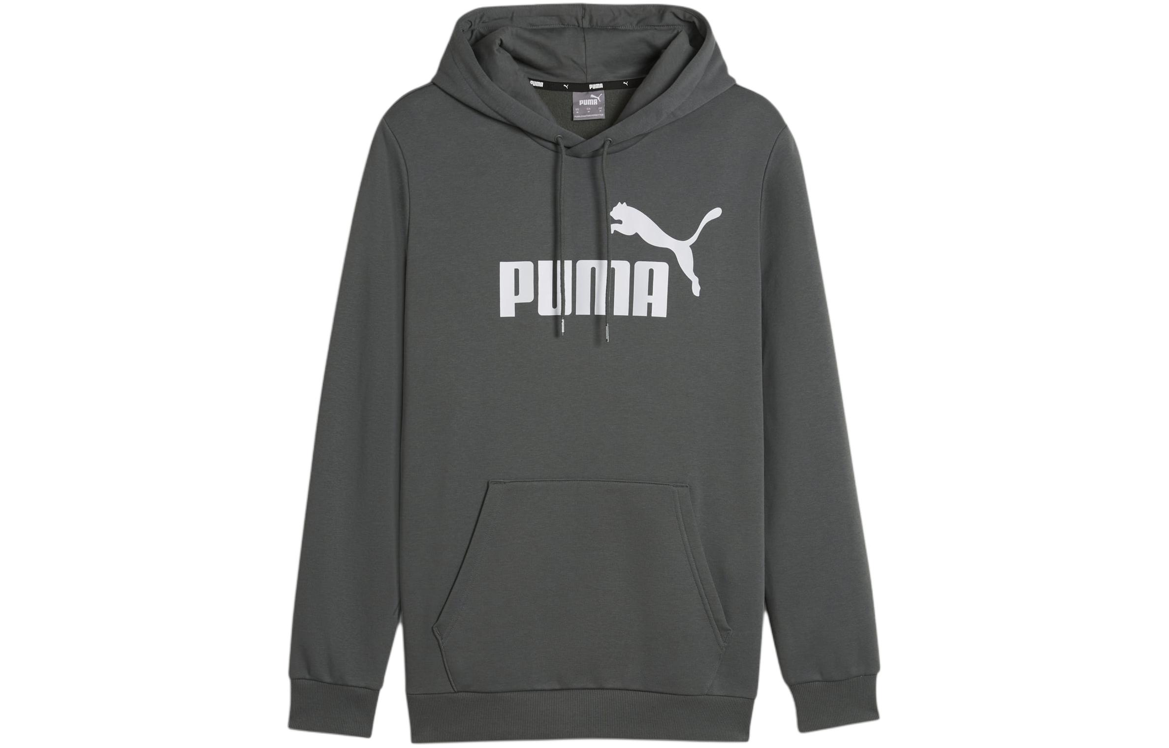 Puma Essentials Big Logo Hoodie Men Dark Gray Casual Letter Design Pullover 586687-69