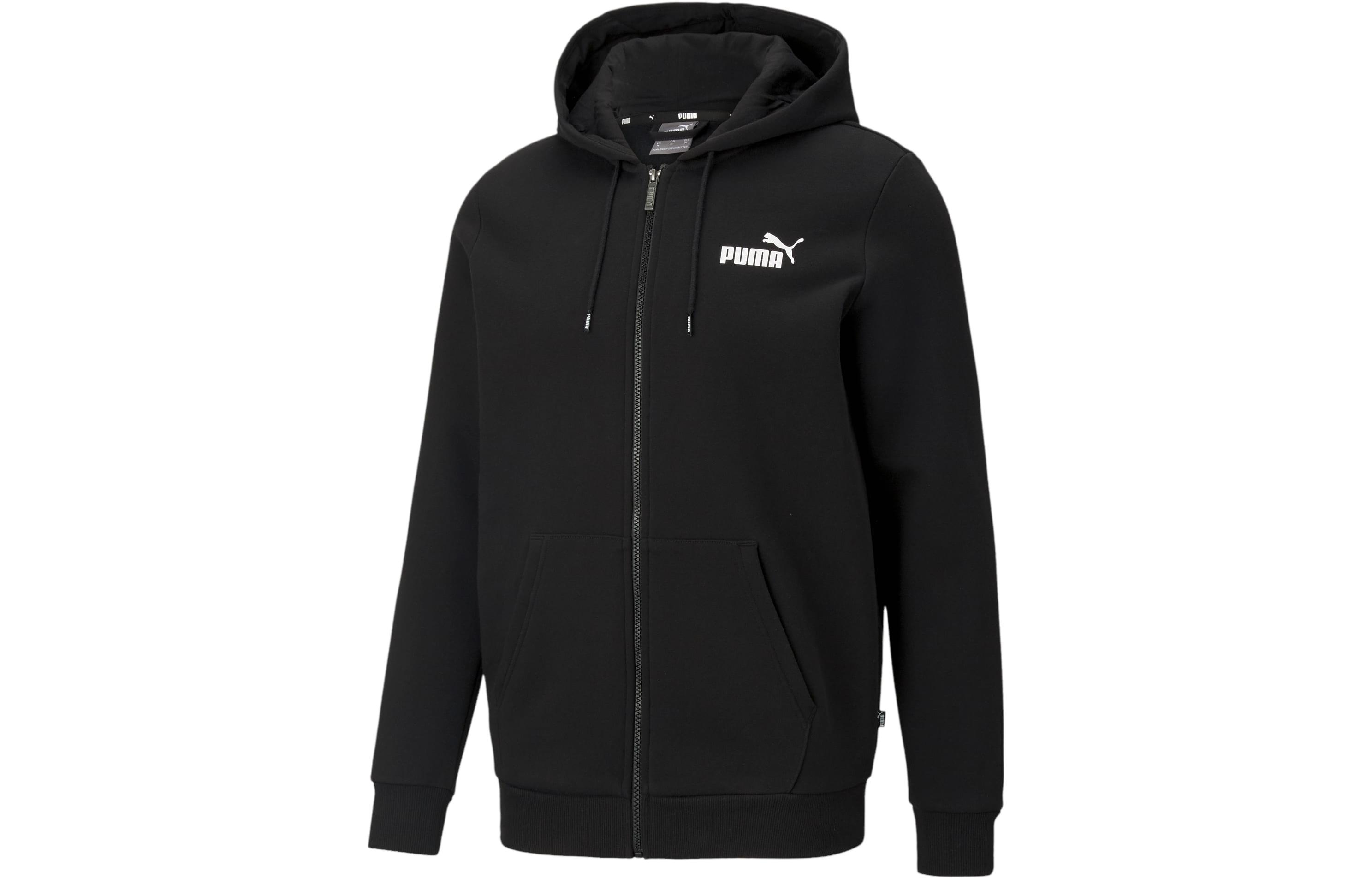 Puma Essentials Full-Zip Logo Hoodie Black Casual Solid Color 586702-01