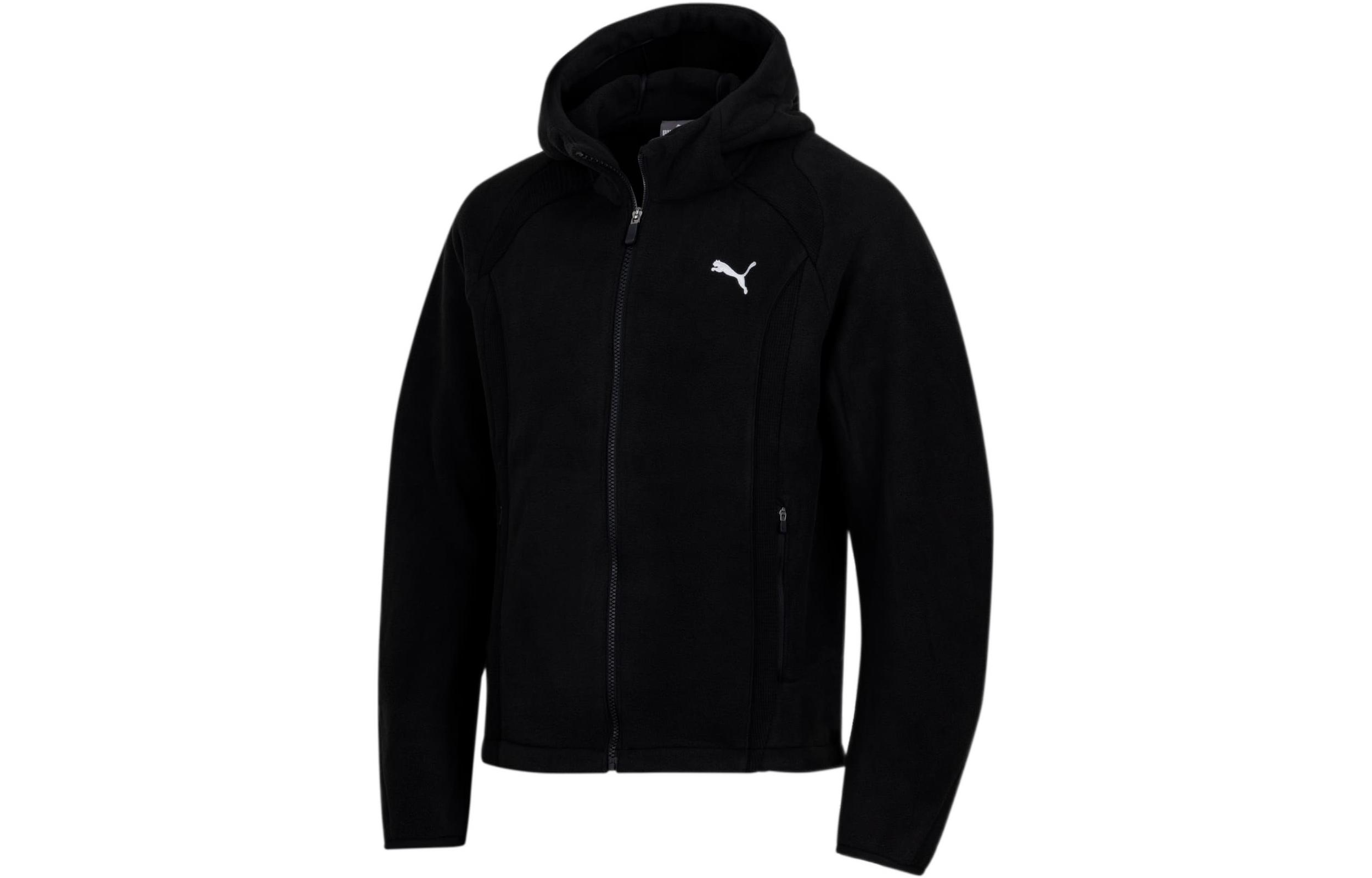 Puma Evostripe Full-Zip Hoodie Jacket Black Model with Logo Print 933463-01