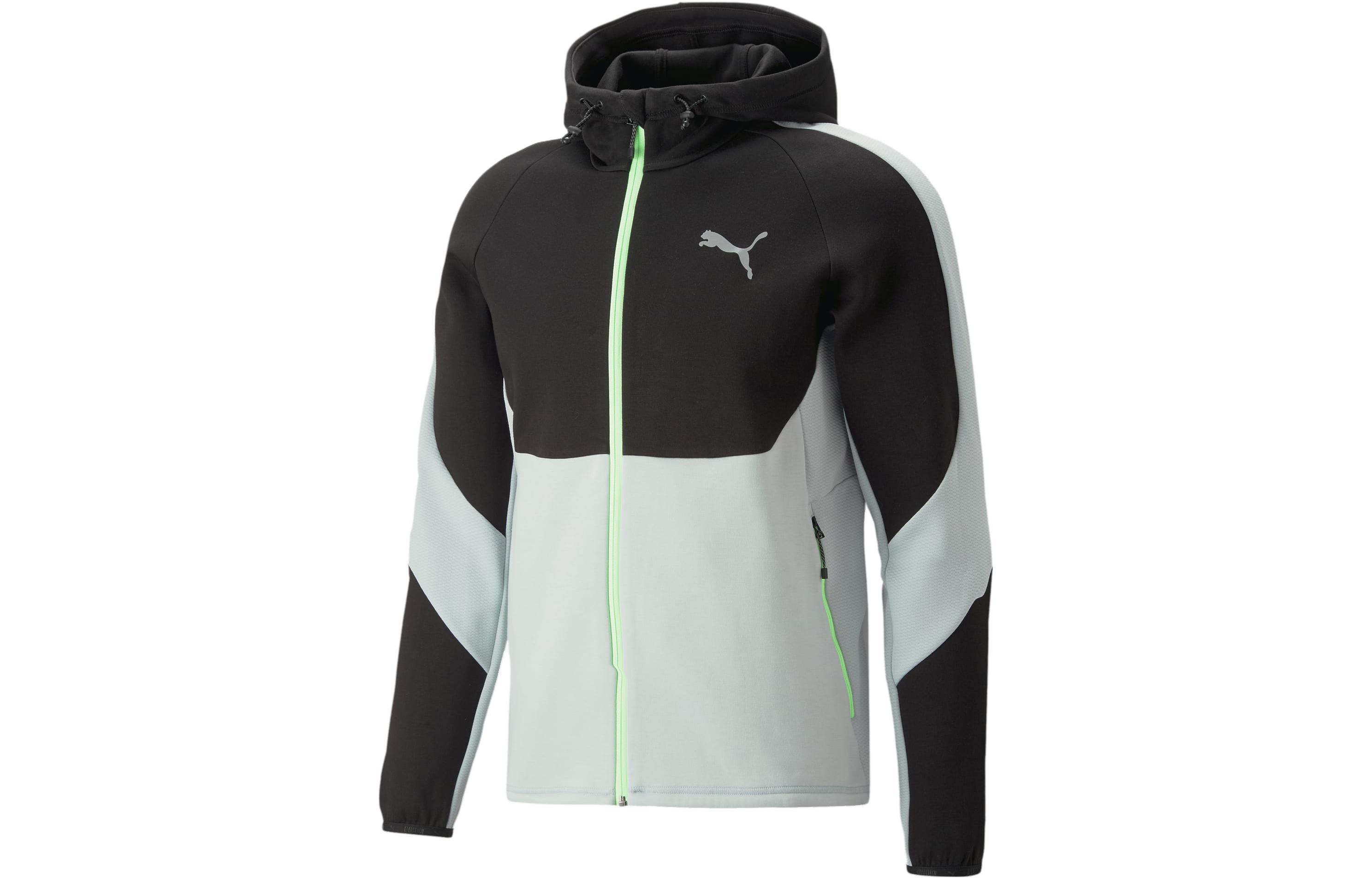 Puma EVOSTRIPE Full-Zip Hoodie Men Black/Grey Casual Colorblock Sweatshirt 673313-51