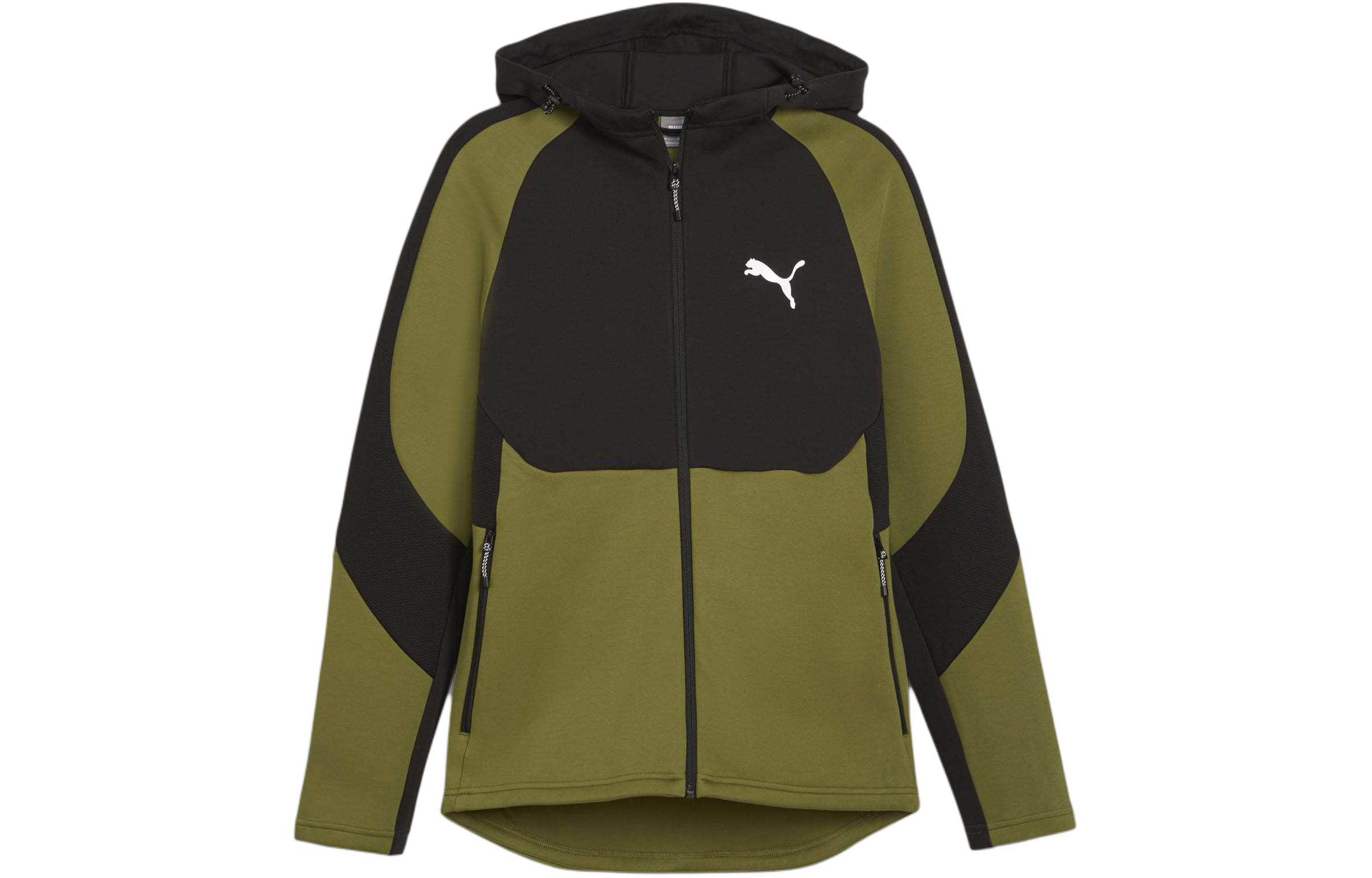 Puma EVOSTRIPE Full-Zip Hoodie Olive Green Colorblock Casual Wear 678995-33
