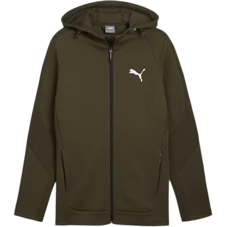 Puma EVOSTRIPE Olive Full-Zip Hoodie - Breathable Outdoor Sports Jacket 681700-70