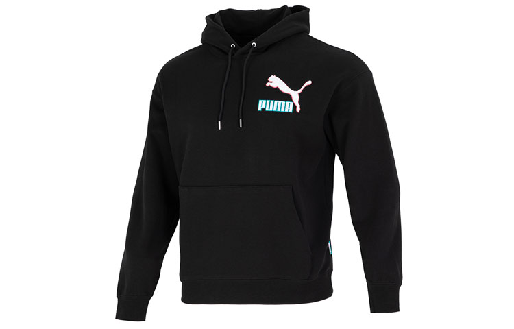 Puma Fandom Hoodie Black Logo Print Casual Pullover Sweatshirt 537749-01