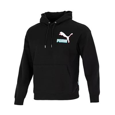 Puma Fandom Hoodie Black Logo Print Casual Pullover Sweatshirt 537749-01
