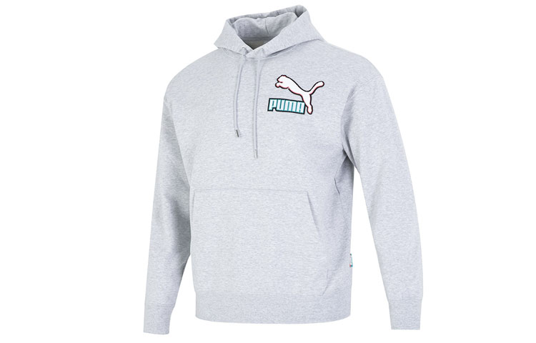 Puma Fandom Logo Pullover Hoodie Casual Sweatshirt Gray 537749-04
