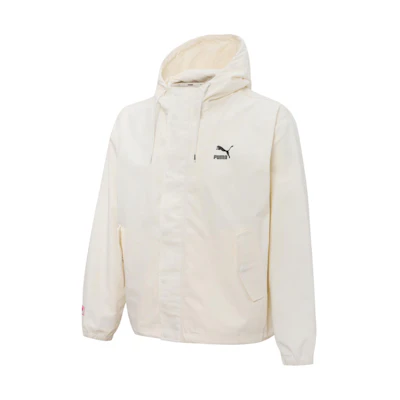 Puma Fashion White Zip-Up Hoodie with Logo Print and Drawstring 537523-65
