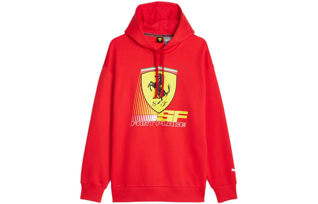 Puma Ferrari Graphic Print Red Hoodie Long Sleeve Pullover 622233-02
