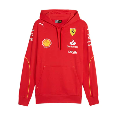Puma Ferrari Racing SS24 Red Hoodie with Logo and Drawstring Design 763600-01