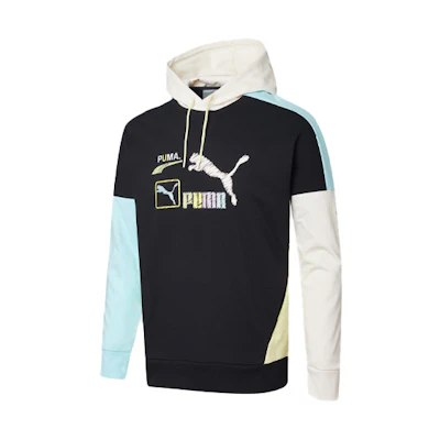 Puma Florid Colorblock Logo Drawstring Hoodie Unisex Black 534005-01