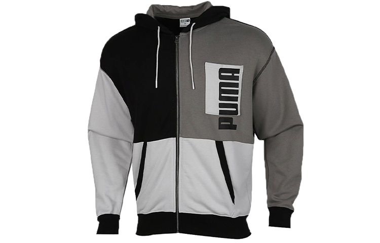 Puma Full-Zip Color-Block Logo Hoodie Jacket Men’s Black/Grey 530712-01