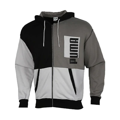 Puma Full-Zip Color-Block Logo Hoodie Jacket Men’s Black/Grey 530712-01