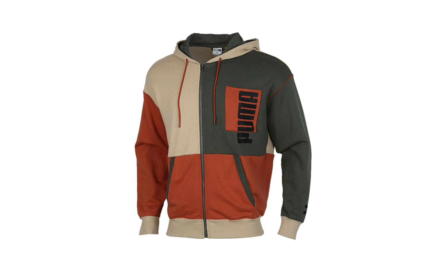 Puma Full-Zip Colorblock Hoodie Jacket Men’s Grey Khaki 530712-12