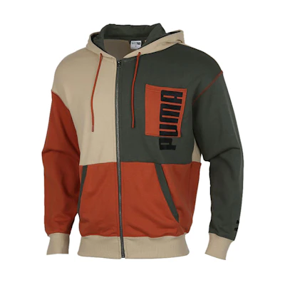 Puma Full-Zip Colorblock Hoodie Jacket Men’s Grey Khaki 530712-12