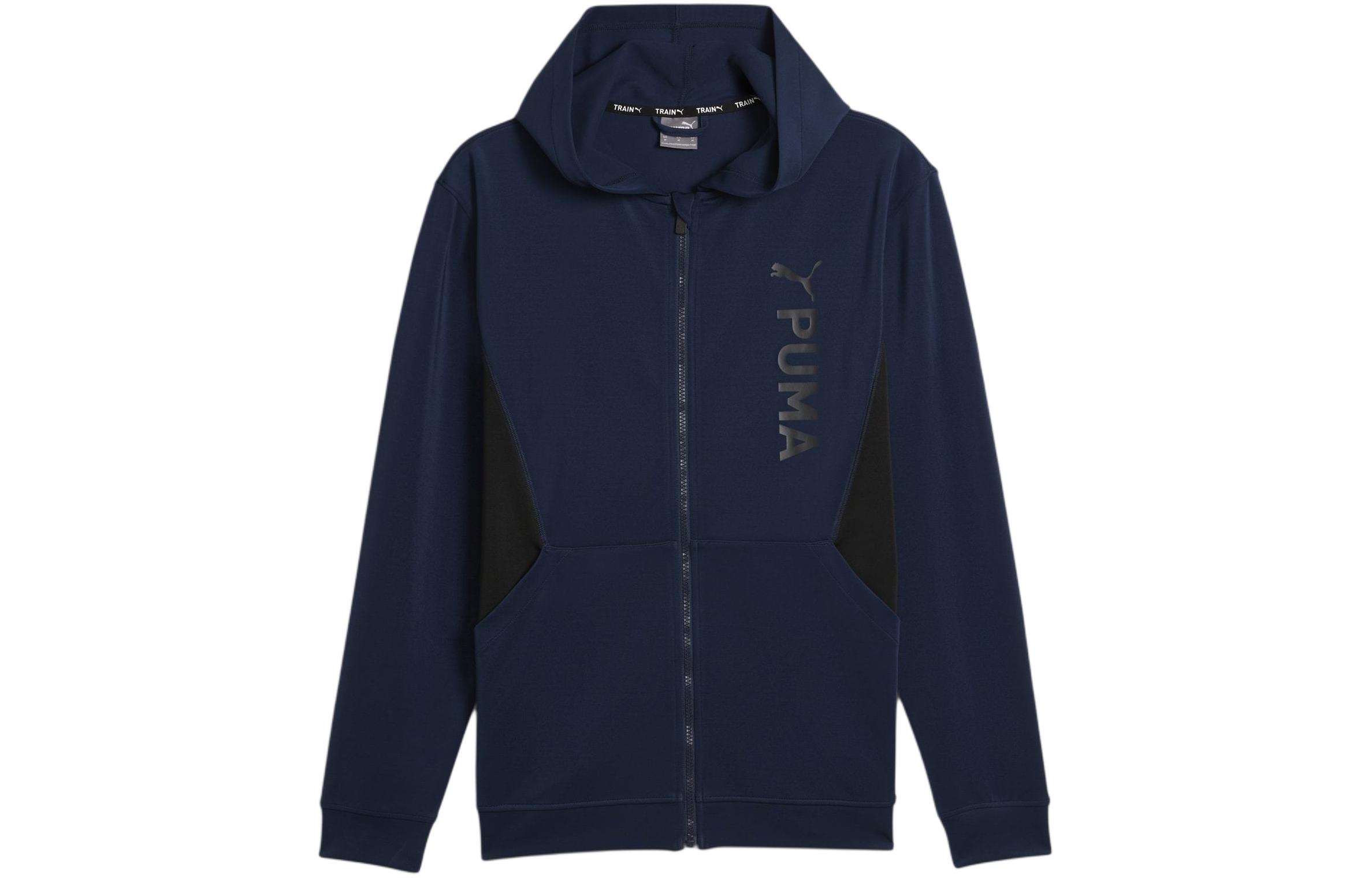 Puma Full-Zip Hoodie Navy Blue with Logo Graphic Print 523885-14