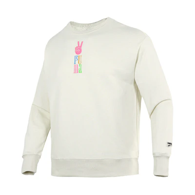 Puma Fun Logo Print Training Knit Pullover Sweatshirt Off-White 533037-73