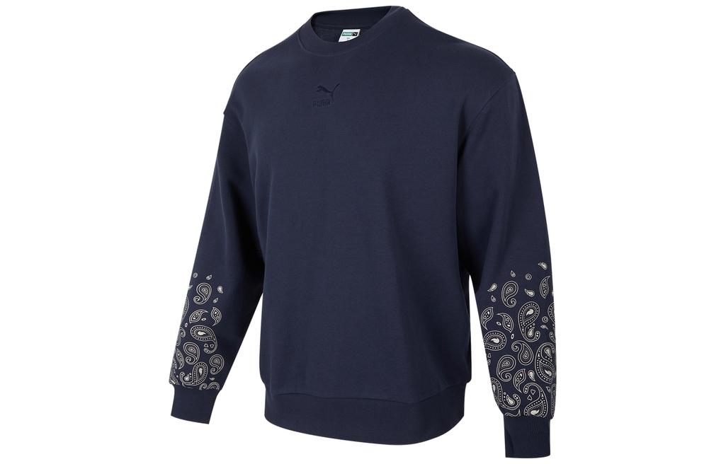 Puma FW22 Blue Crewneck Pullover Sweatshirt with Cuff Print Unisex 539522-43