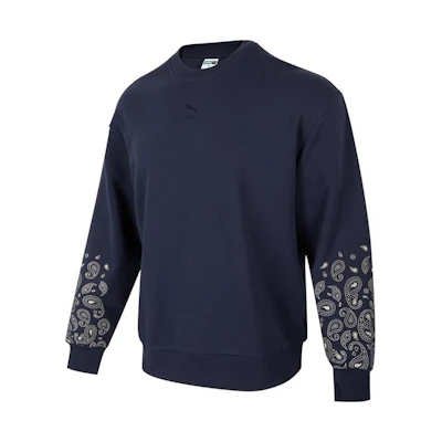 Puma FW22 Blue Crewneck Pullover Sweatshirt with Cuff Print Unisex 539522-43
