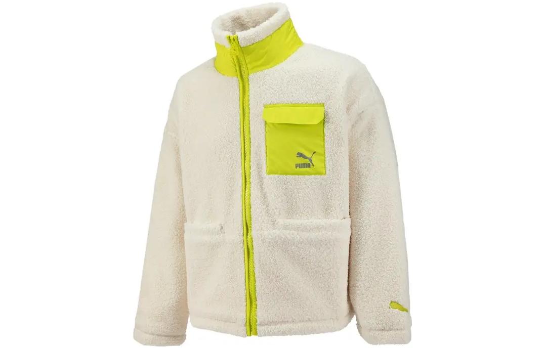 PUMA FW22 Fleece Jacket with Logo Embroidery Unisex Couple Style - White 539570-93