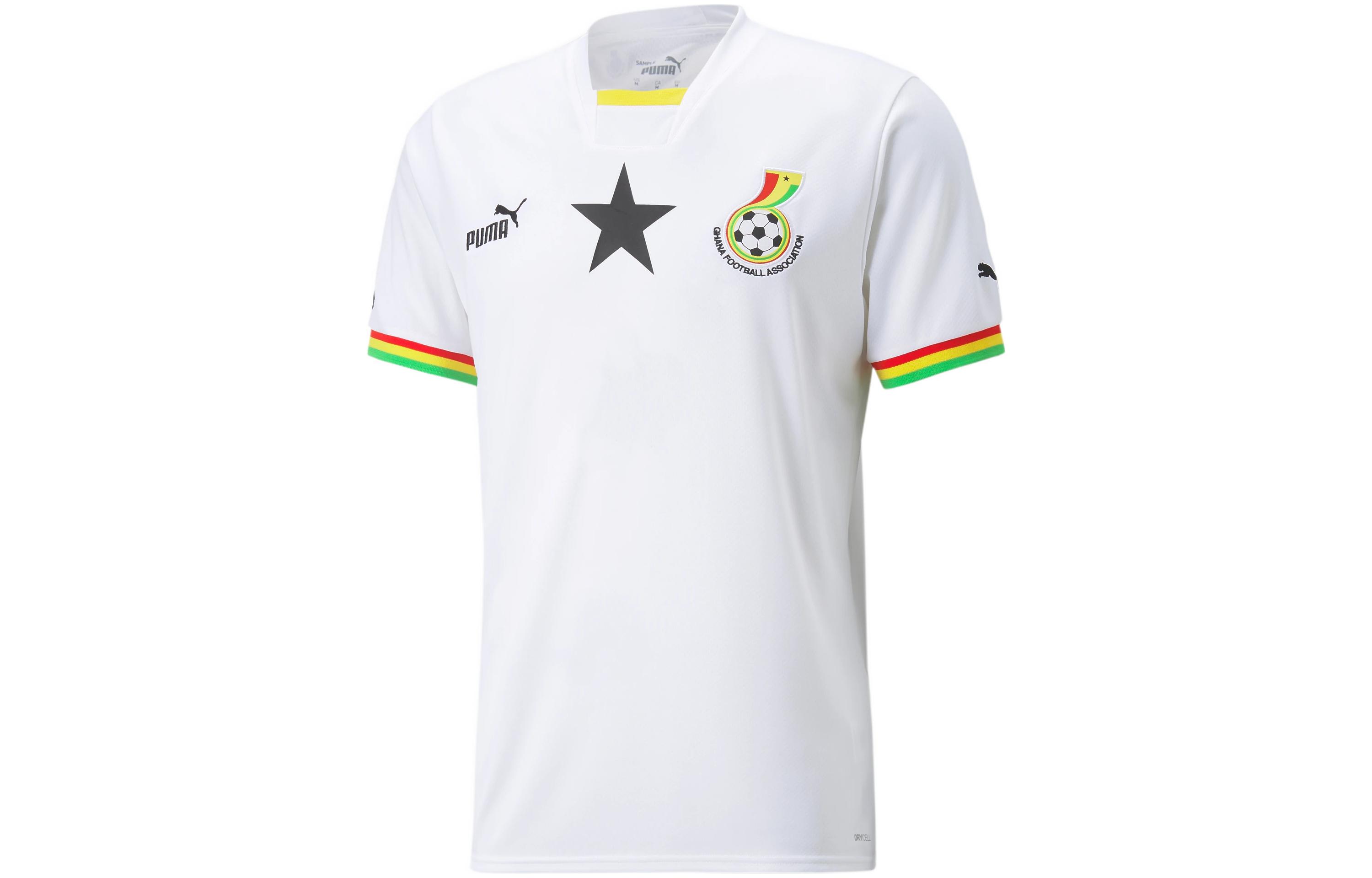 Puma Ghana Home 22/23 Replica Jersey Qatar World Cup Logo V-Neck White Shirt Mens 765780-01