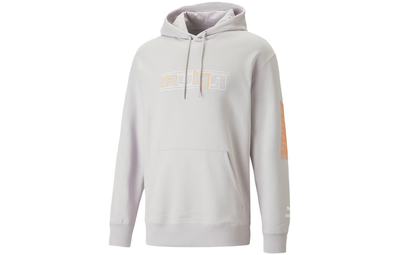 Puma Gray Letter Print Drawstring Hooded Sweatshirt 538220-78