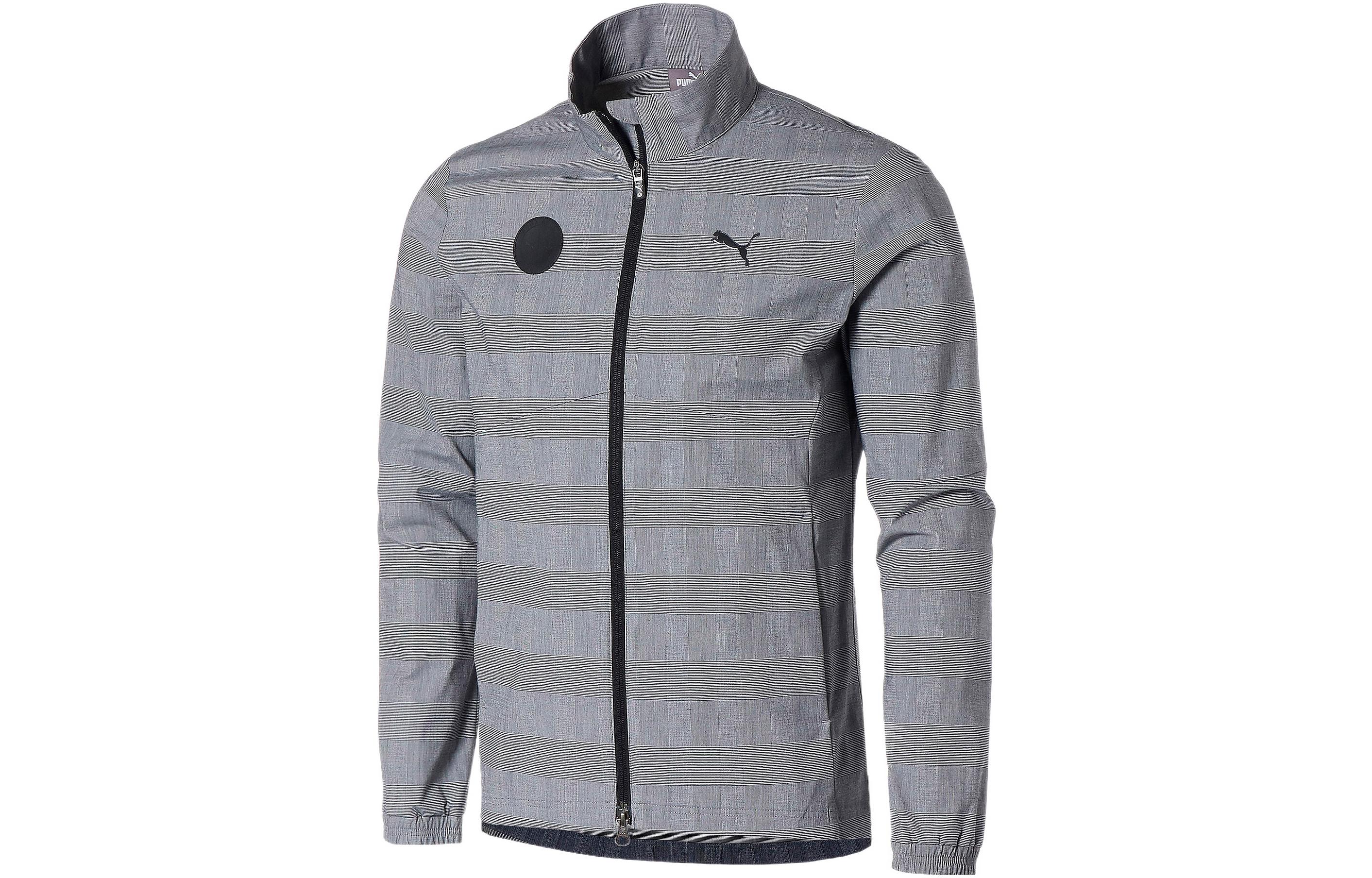 Puma Gray Striped Print Zip-Up High-Neck Jacket 930514-03