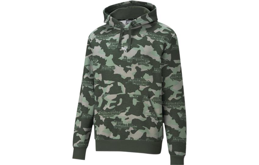 Puma Green Camo Print Pullover Hoodie with Drawstring 587668-64