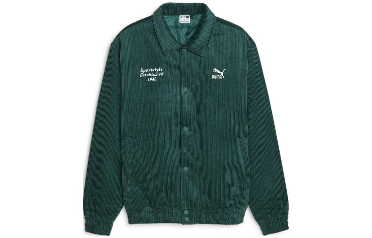 Puma Green Casual Loose-Fit Letter Print Button-Up Collar Jacket 625211-43