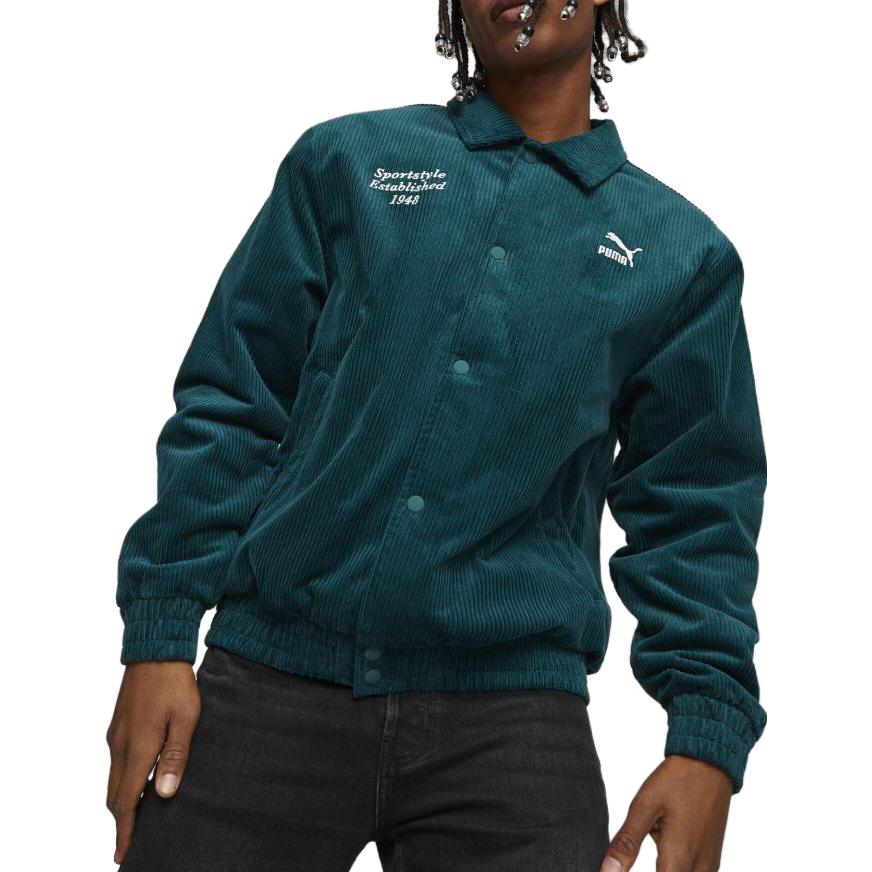 Shop Puma 綠色休閒寬鬆字母印花扣衫領夾克 625211-43