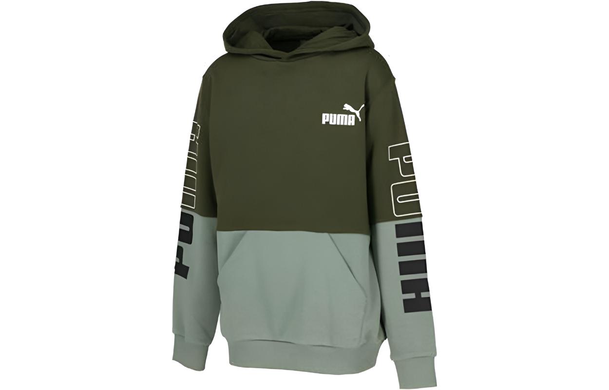 Puma Green Colorblock Letter Print Hoodie Long Sleeve Pullover 678570-31