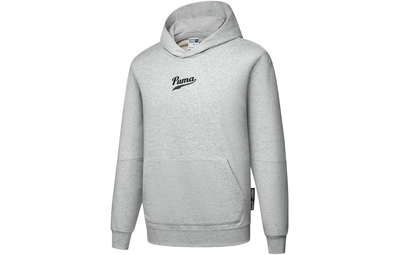 Puma Grey Casual Logo Hoodie - Solid Color Long Sleeve Sportswear 536786-04