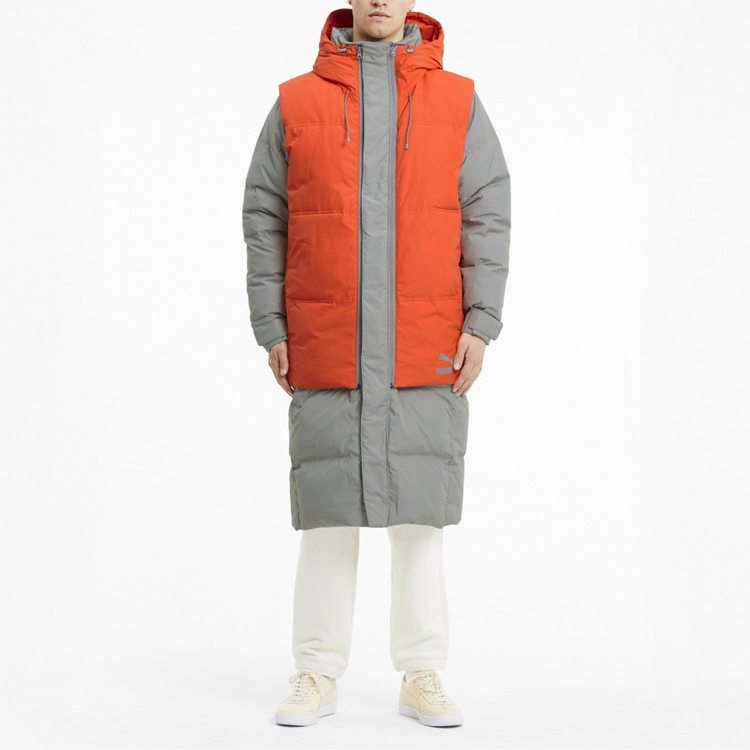 Shop PUMA Grey Hooded Padded Vest Layer Down Jacket 598317-84