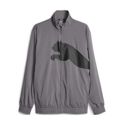 Puma Grey Zip-Up Jacket with Logo Print and Stand Collar Long Sleeve 522997-15