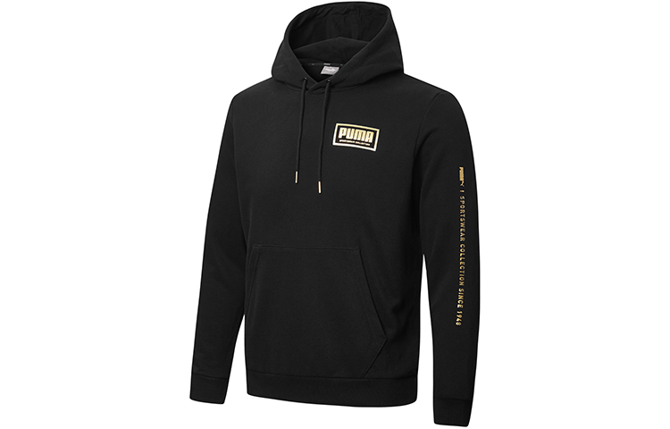 Puma Holiday Gold Print Pullover Hoodie Black 586351-01