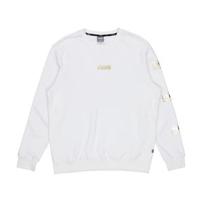 Puma Holiday Logo Gold Print Mens White Crewneck Sweatshirt 586348-02