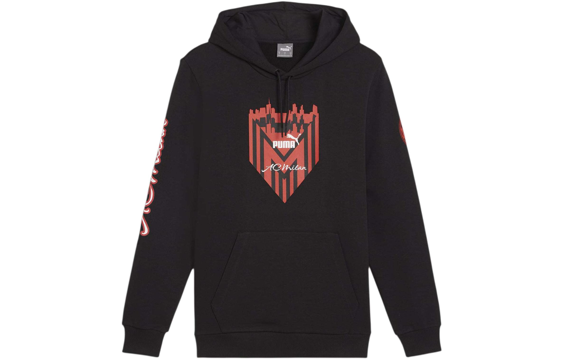 Puma Hoodie FtblIcons AC Milan Letter Design Black Pullover Sweatshirt 774030-09