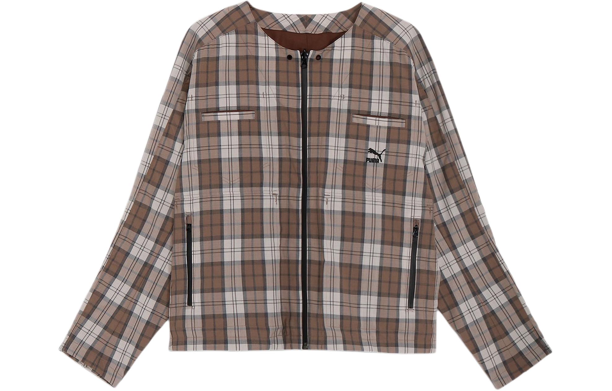 Puma HYO-RI Series Checkered Collarless Long-Sleeve Jacket Brown Men’s 625454-05