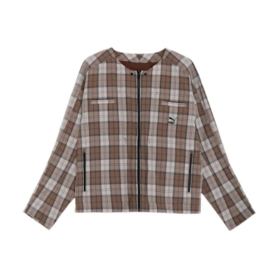 Puma HYO-RI Series Checkered Collarless Long-Sleeve Jacket Brown Men’s 625454-05