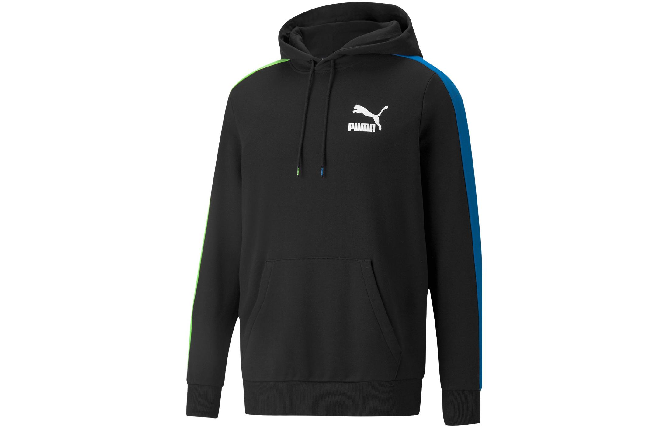 Puma ICONIC T7 Logo Print Colorblock Hoodie Unisex Black 531354-56
