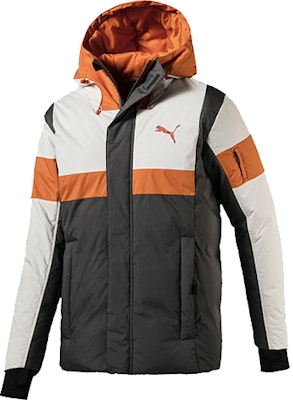 Puma 保暖拼色連帽羽絨外套 灰色冬季外套 580025-37 Order Puma 保暖拼色連帽羽絨外套 灰色冬季外套 580025-37