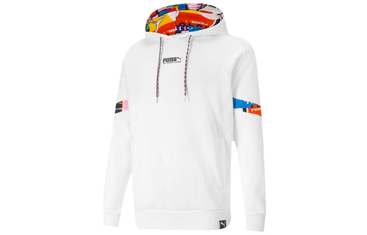 Puma Intl White Hoodie with Patchwork and Printed Design 531330-02