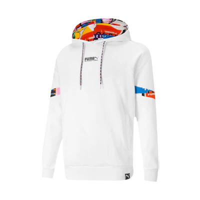 Puma Intl White Hoodie with Patchwork and Printed Design 531330-02