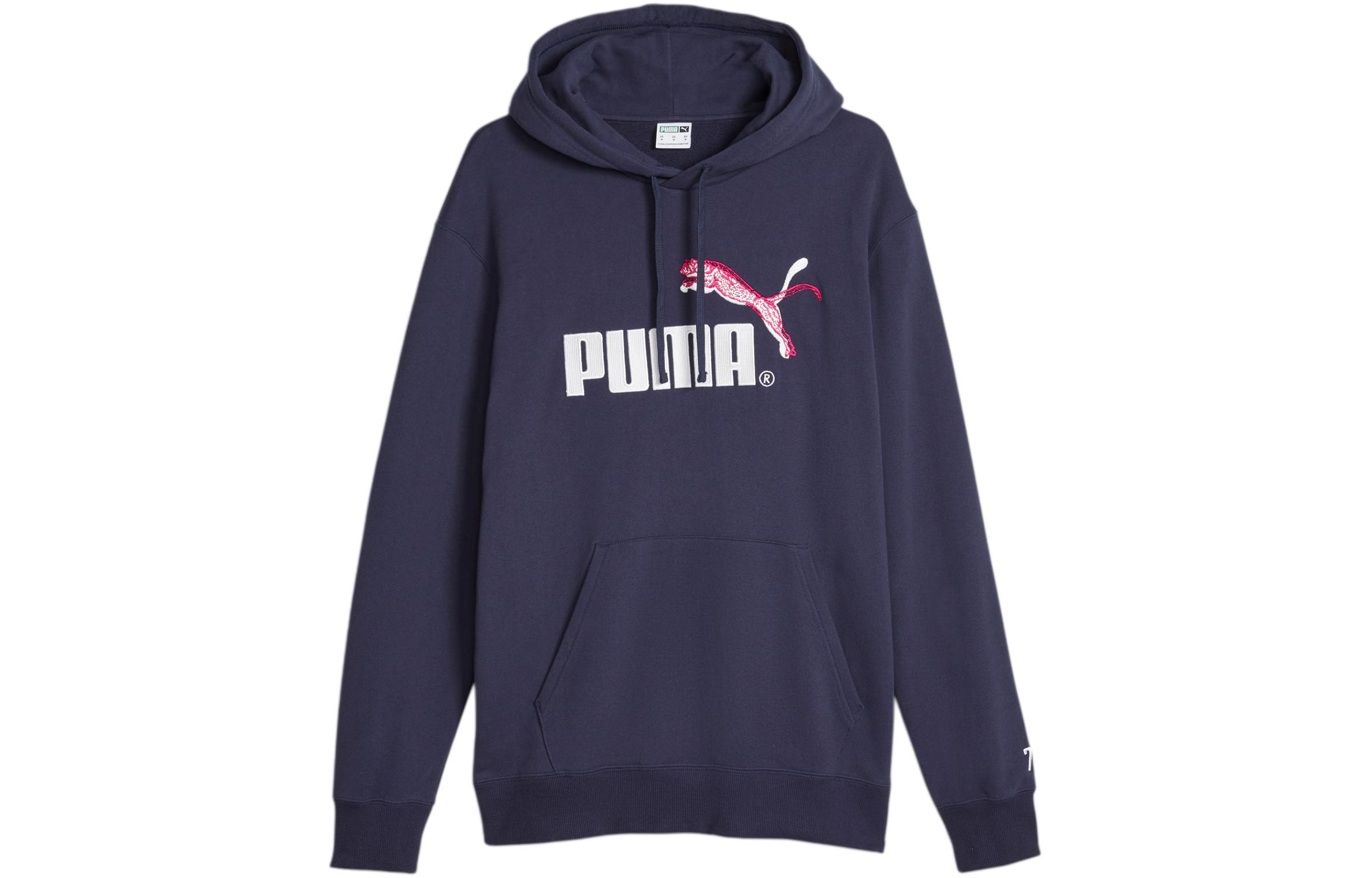 Puma Letter Print Hoodie Unisex Navy Blue Pullover Casual Sweatshirt 621951-06