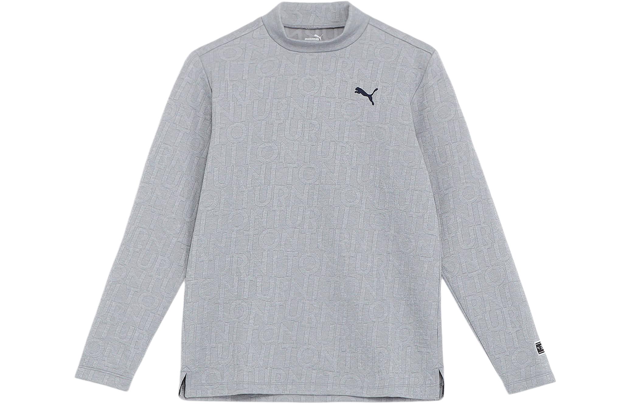 Puma Letter Print Mock Neck Pullover Sweatshirt Gray 624928-03
