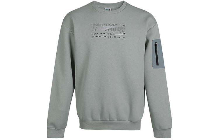 Puma Lifestyle Fleece Crewneck Knit Pullover Sweatshirt Gray-Green 530291-49