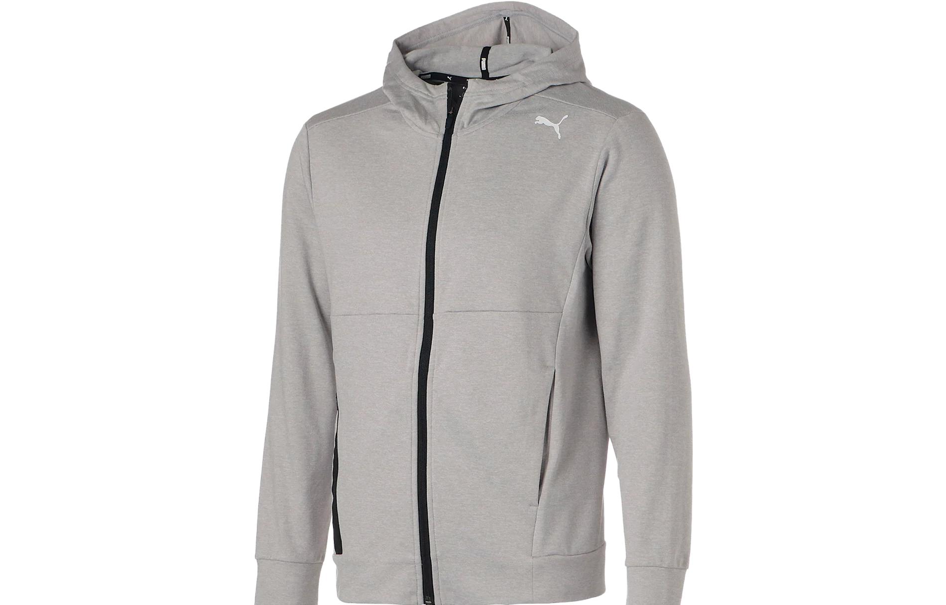 Puma Light Grey Zip-Up Hoodie Jacket with Solid Logo Print 671874-04