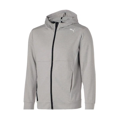Puma Light Grey Zip-Up Hoodie Jacket with Solid Logo Print 671874-04