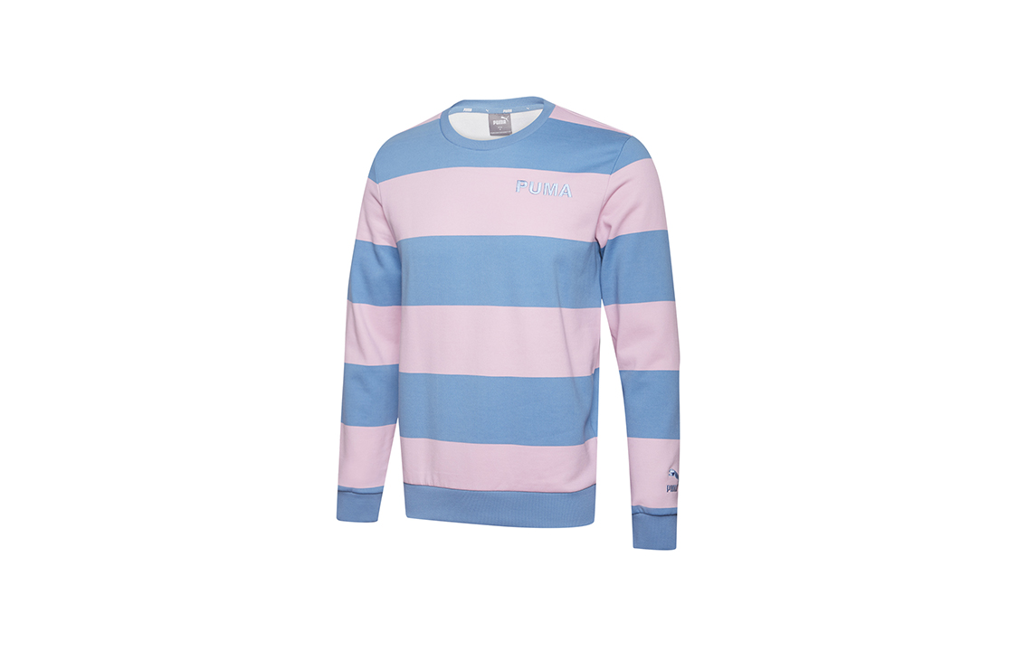 Puma Logo Embroidered Colorblock Striped Pullover Sweatshirt Light Blue Unisex 584320-13